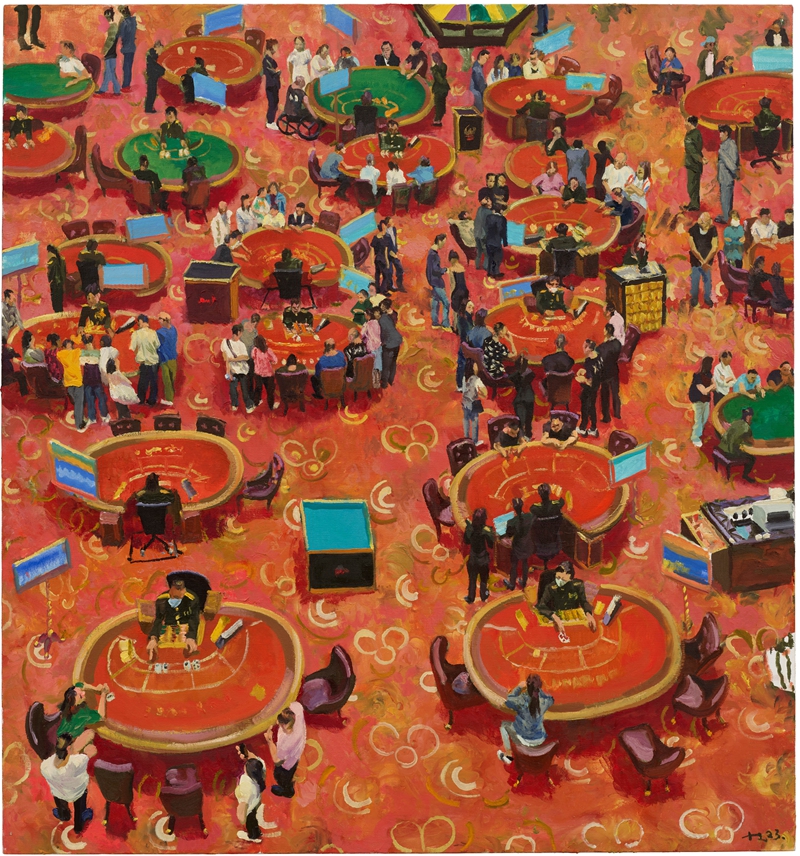 刘小东，圆桌，2023，油彩/亚麻布，150×140cm    展览方供图